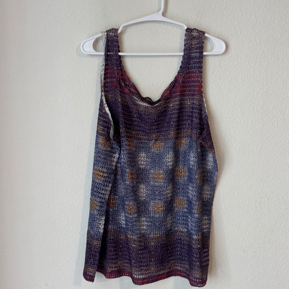 Simply Elegant Purple Medallion Print Open Knit Sleeveless Tank Top Plus Size 2X